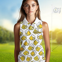 Load image into Gallery viewer, Funny Yellow beer pattern Women Sleeveless Polo shirt custom fun golf shirts, cool golf gifts NQS10301