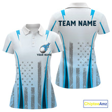 Load image into Gallery viewer, Blue American Flag Golf Polo Shirts For Women custom ladies's patriotic golf shirts, best golf gifts NQS10934