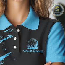 Load image into Gallery viewer, Black and Blue Golf polo shirts For Women Custom name ladies golf outfits, gifts for golf lovers NQS10019