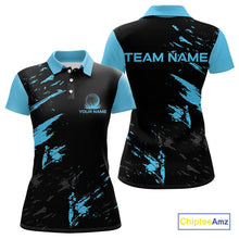 Load image into Gallery viewer, Black and Blue Golf polo shirts For Women Custom name ladies golf outfits, gifts for golf lovers NQS10019