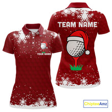 Load image into Gallery viewer, Red Christmas Golf Ball snowflake Women's Golf Polo shirts Custom Xmas Team Golf Outfits NQS10950