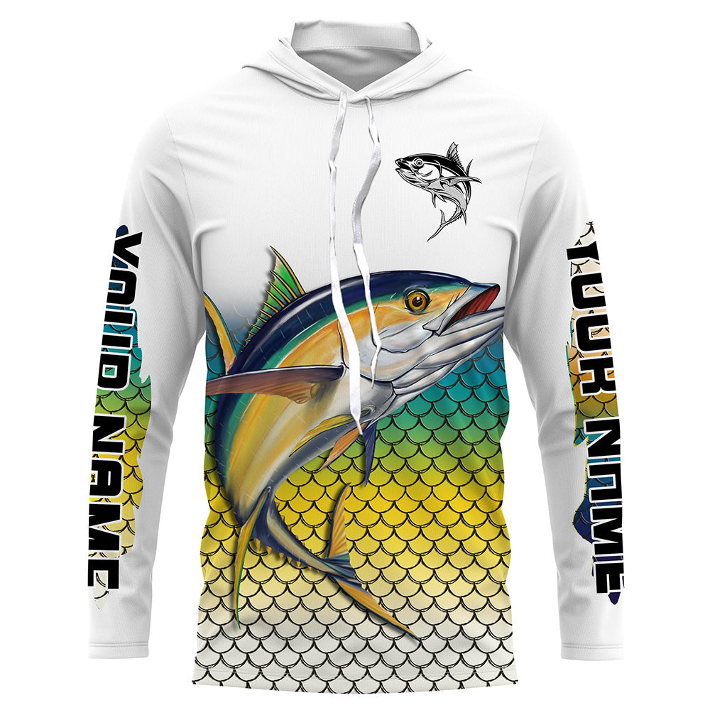 Tuna Fishing Scales Personalized Saltwater Fishing Shirts, Custom Sun Protection Fishing Apparel NQS3288 Kid Long Sleeves UPF / M