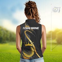 Load image into Gallery viewer, Black and Gold Crown Golf ball Women's Sleeveless golf polo shirts custom team golf tops for ladies NQS10757