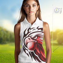 Load image into Gallery viewer, Women sleeveless polo shirt custom Red Eagle golf ball white golf tops, team golf attire for ladies NQS10553