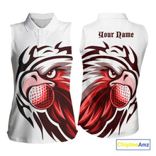 Load image into Gallery viewer, Women sleeveless polo shirt custom Red Eagle golf ball white golf tops, team golf attire for ladies NQS10553
