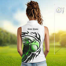 Load image into Gallery viewer, Women sleeveless polo shirt custom Green Eagle golf ball white golf tops, team golf attire for ladies NQS10554