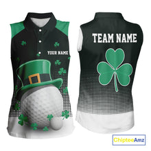 Load image into Gallery viewer, Green clover Golf Ball Women's Sleeveless polo golf shirts Custom St Patrick team golf top for ladies NQS10777