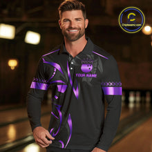 Load image into Gallery viewer, Black and Purple crown Bowling ball Polo, Quarter Zip Shirts for Men Custom Bowling Team jerseys NQS10046
