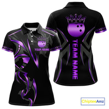 Load image into Gallery viewer, Black and Purple crown Bowling ball Polo, Quarter Zip Shirts for Women Custom Bowling Team jerseys NQS10046