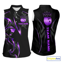 Load image into Gallery viewer, Black and Purple crown Bowling sleeveless polo Shirt Custom Bowling Team jerseys NQS10046