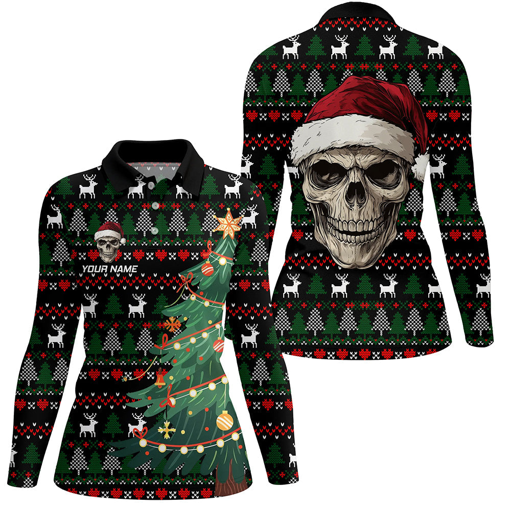 Funny Ugly Christmas pattern Santa Skull Womens Golf Polo Shirts Custom Xmas Gifts For Women NQS9082