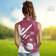 Load image into Gallery viewer, Pink & white golf ball flame Women Sleeveless Polo Shirt custom team golf shirt, ladies golf clothing NQS10977