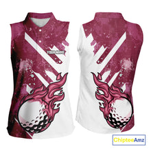 Load image into Gallery viewer, Pink & white golf ball flame Women Sleeveless Polo Shirt custom team golf shirt, ladies golf clothing NQS10977