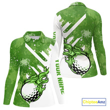 Load image into Gallery viewer, Green and white golf ball flame Women golf polo shirts custom team golf shirts, ladies golf clothing NQS10978