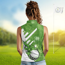 Load image into Gallery viewer, Green and white golf ball flame Women Sleeveless Polo Shirt custom team ladies golf clothing NQS10978
