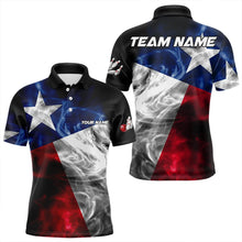 Load image into Gallery viewer, Smoke Texas Flag Black Bowling Polo, Quarter Zip shirt for men Custom patriotic Team bowling jersey NQS9631