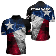 Load image into Gallery viewer, Smoke Texas Flag Black Bowling Polo, Quarter Zip shirt for men Custom patriotic Team bowling jersey NQS9631