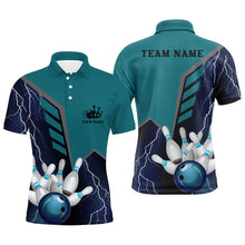 Load image into Gallery viewer, Blue lightning Men's Bowling polo Shirt Custom Name mens Bowlers Jersey, team bowling gifts NQS5868
