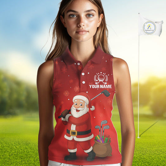 Funny Santa Golf Red Christmas snowflake pattern Sleeveless Golf Polo shirts Custom Xmas Golf Outfits NQS10993