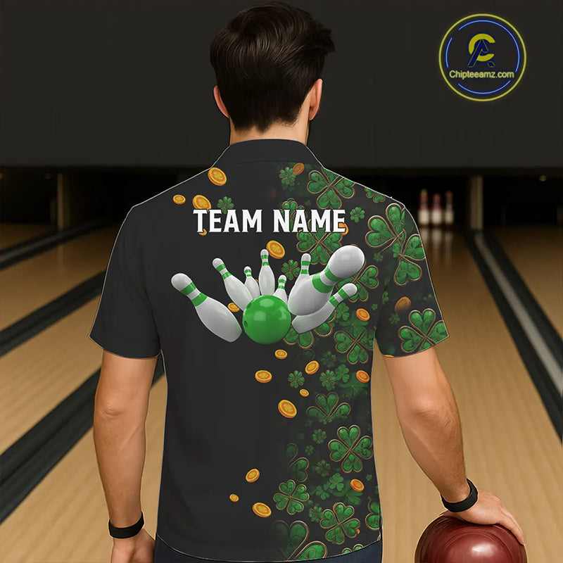 Personalized Green Clover St Patrick's Day pattern Bowling Hawaiian Shirts, Team Bowling Outfit NQS11206