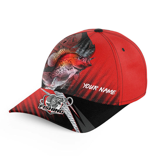 Crappie Fishing Baseball Angler Hat Cap, Personalized Crappie Fishing Gifts | Red NQS9336