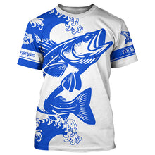 Load image into Gallery viewer, Personalized Walleye fishing tattoo jerseys, Walleye Long Sleeve Fishing tournament shirts | Blue NQS3719