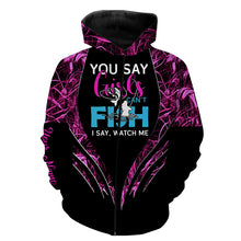 Load image into Gallery viewer, You say girls can't fish, I say watch me pink camo custom fishing girl 3D All Over Printed Shirts NQSD97