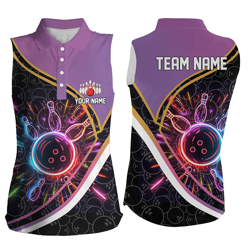 Purple Gradient Black camo Women sleeveless polo shirt custom colorful neon light team bowling jerseys NQS7795