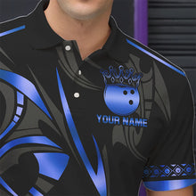 Load image into Gallery viewer, Black and Blue crown Bowling ball Polo, Quarter Zip Shirts for Men Custom Bowling Team jerseys NQS9503