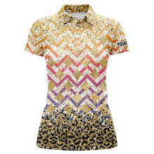 Load image into Gallery viewer, Yellow glitter leopard pattern Women golf polo shirts custom team ladies golf top NQS7814