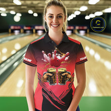Load image into Gallery viewer, Bowling Beer Black and Red Bowling Polo, 1/4 Quarter zip shirts Custom Women Team Bowling jerseys NQS10873