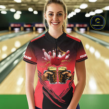 Load image into Gallery viewer, Bowling Beer Black and Red Bowling Polo, 1/4 Quarter zip shirts Custom Women Team Bowling jerseys NQS10873