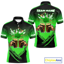 Load image into Gallery viewer, Bowling Beer Black and Green Bowling Polo, 1/4 Quarter zip shirts Custom Mens Team Bowling jerseys NQS10874