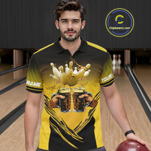 Load image into Gallery viewer, Bowling Beer Black and Yellow Bowling Polo, 1/4 Quarter zip shirts Custom Mens Team Bowling jerseys NQS10875