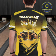 Load image into Gallery viewer, Bowling Beer Black and Yellow Bowling Polo, 1/4 Quarter zip shirts Custom Mens Team Bowling jerseys NQS10875