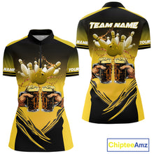 Load image into Gallery viewer, Bowling Beer Black and Yellow Bowling Polo, 1/4 Quarter zip shirts Custom Women Team Bowling jerseys NQS10875