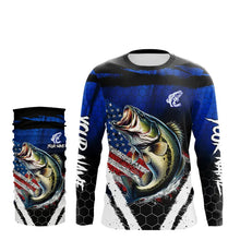 Load image into Gallery viewer, Largemouth Bass fishing American Flag Custom patriotic long sleeve team Bass fishing shirts | Blue NQS9529