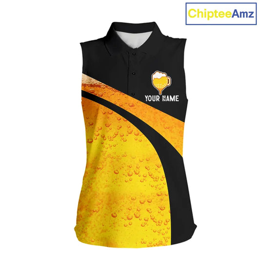 Custom Yellow Funny Beer sleeveless Golf Shirt For Women, golf outfits for ladies NQS11647