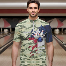 Load image into Gallery viewer, Texas Flag Green Camo Bowling Polo, Quarter Zip shirts for Men custom Texas Bowling Team Jerseys NQS9536