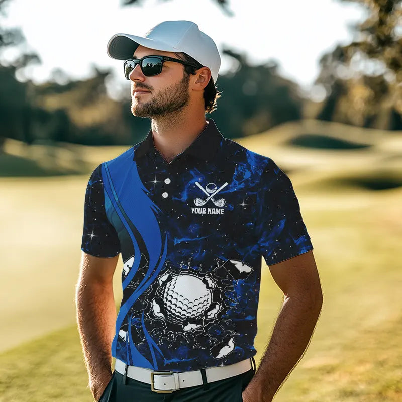 Black and Blue Galaxy Mens golf polo shirt custom cool golf shirts, pe ...