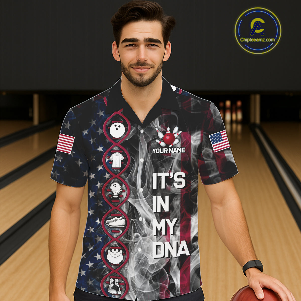 Red, White & Blue Smoke American Flag Patriotic Hawaiian Bowling Shirt Custom It's in my DNA Shirts NQS11266