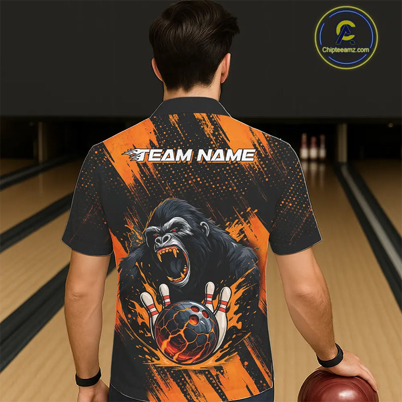 Black and Orange pattern Angry Gorilla Bowling Hawaiian Shirt Custom Gorilla Team Bowling Jerseys NQS11278