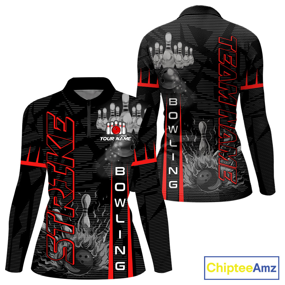 Custom Strike Bowling Shirts For Women, Personalized Bowling Team Jerseys | Red NQS8288