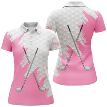 Load image into Gallery viewer, White golf ball pattern custom name golf clubs Womens golf polo shirts, team ladies golf tops | Pink NQS8495
