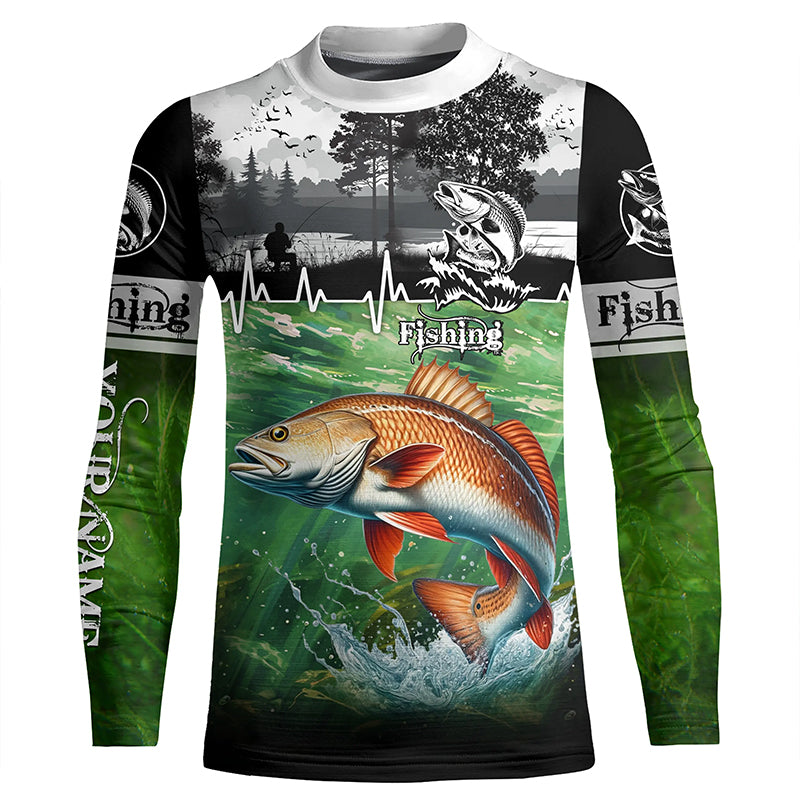 Redfish puppy drum Fishing UV protection Custom name long sleeves fishing shirt for men, women, Kid NQS2651
