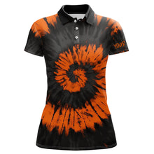 Load image into Gallery viewer, Black and orange Halloween tie dye background Women golf polo shirt custom team golf jersey for ladies NQS6420