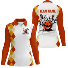 Load image into Gallery viewer, Halloween orange argyle pattern bowling pumpkins shirts for women custom Team bowling jerseys NQS8089