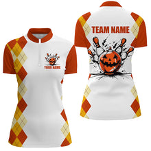 Load image into Gallery viewer, Halloween orange argyle pattern bowling pumpkins shirts for women custom Team bowling jerseys NQS8089
