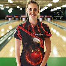 Load image into Gallery viewer, Black & Red Flame Lightning Thunder Eagle Bowling Shirts for Women Custom Bowling Team League Outfit NQS10917