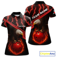 Load image into Gallery viewer, Black & Red Flame Lightning Thunder Eagle Bowling Shirts for Women Custom Bowling Team League Outfit NQS10917